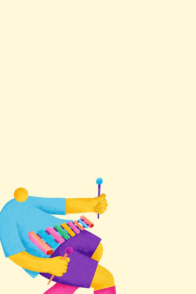 Beige musical background with xylophonist musician flat graphic