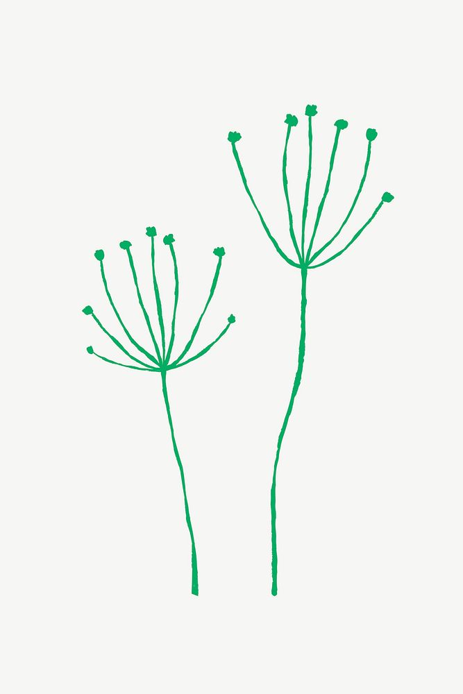 Green dandelion flower branch psd aesthetic doodle illustration