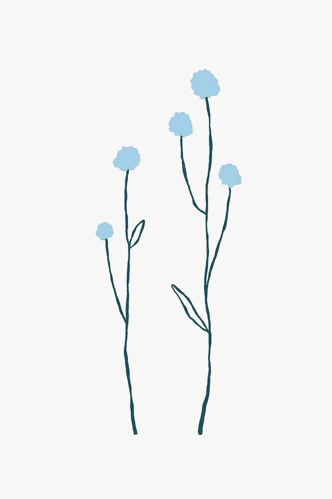 Blue flower branch cute doodle illustration