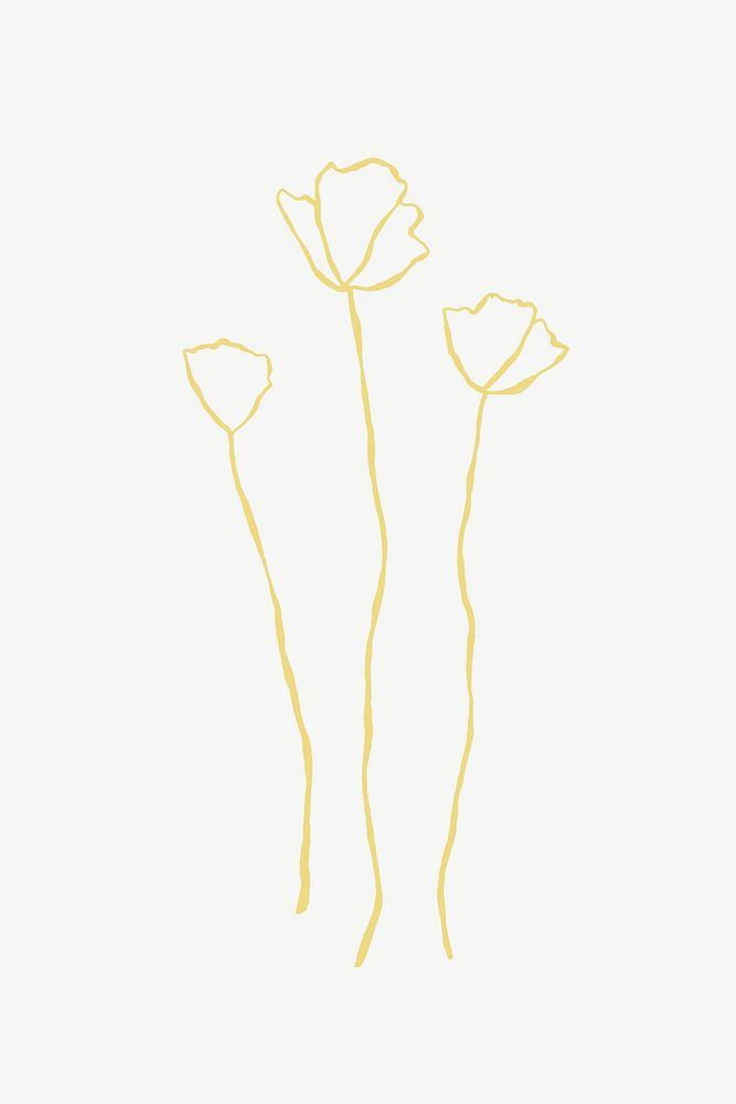 Yellow flower branch psd aesthetic doodle illustration