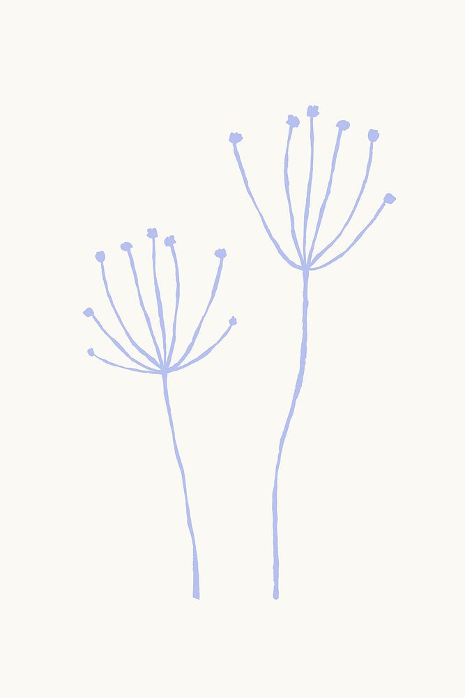 Purple dandelion flower branch vector cute doodle illustration