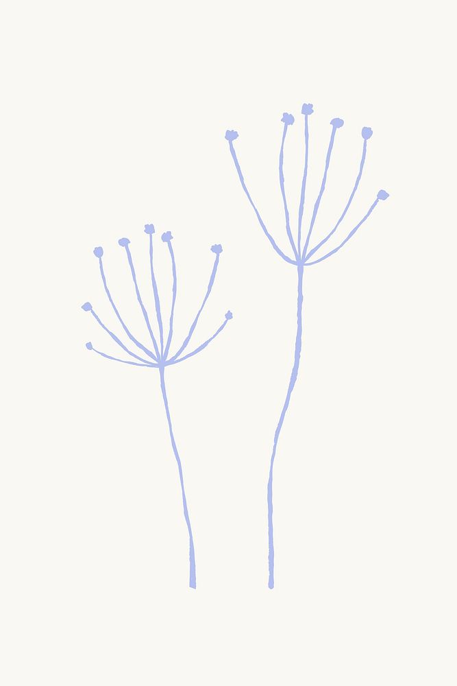 Purple dandelion flower branch psd cute doodle illustration