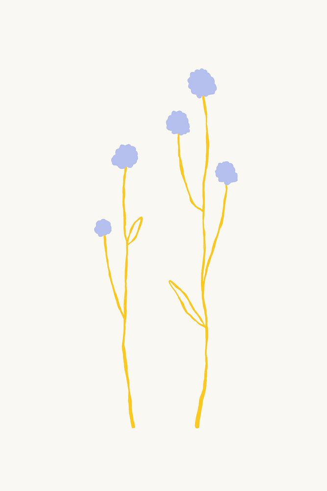 Yellow flower branch psd cute doodle illustration