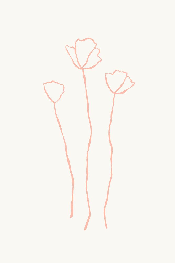Pink flower branch psd aesthetic doodle illustration