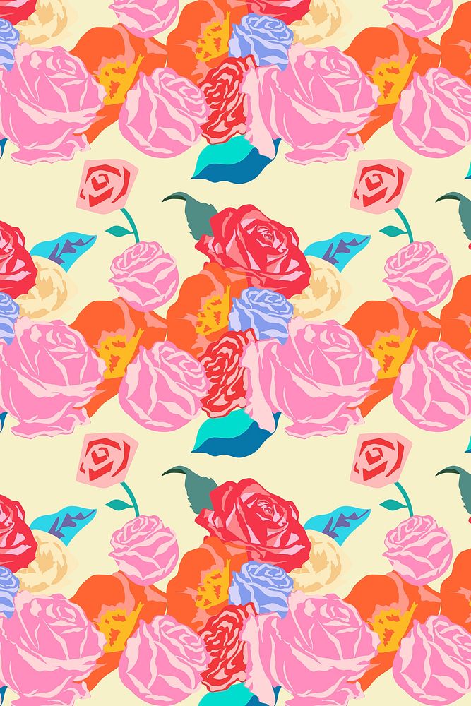 Pink spring floral pattern vector with roses colorful background