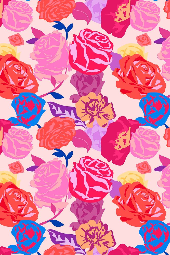 Pink aesthetic floral pattern with roses colorful background