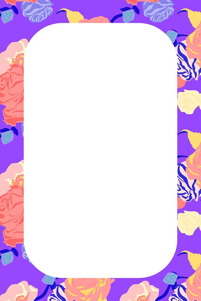 Spring floral rectangle frame vector with purple roses on white background