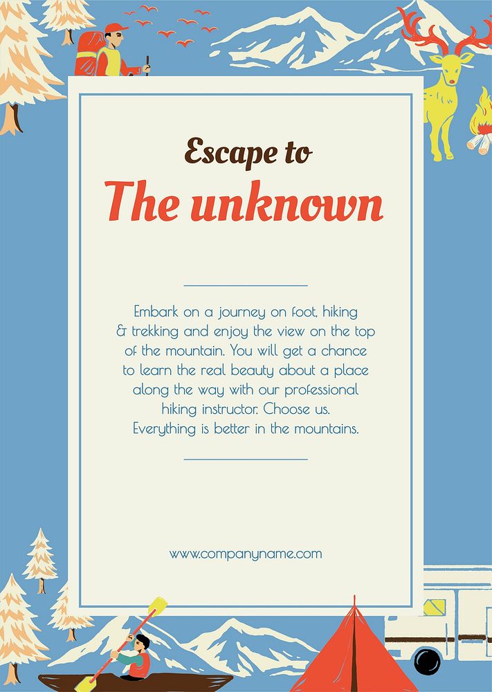 Escape hiking trip template vector holiday camping poster