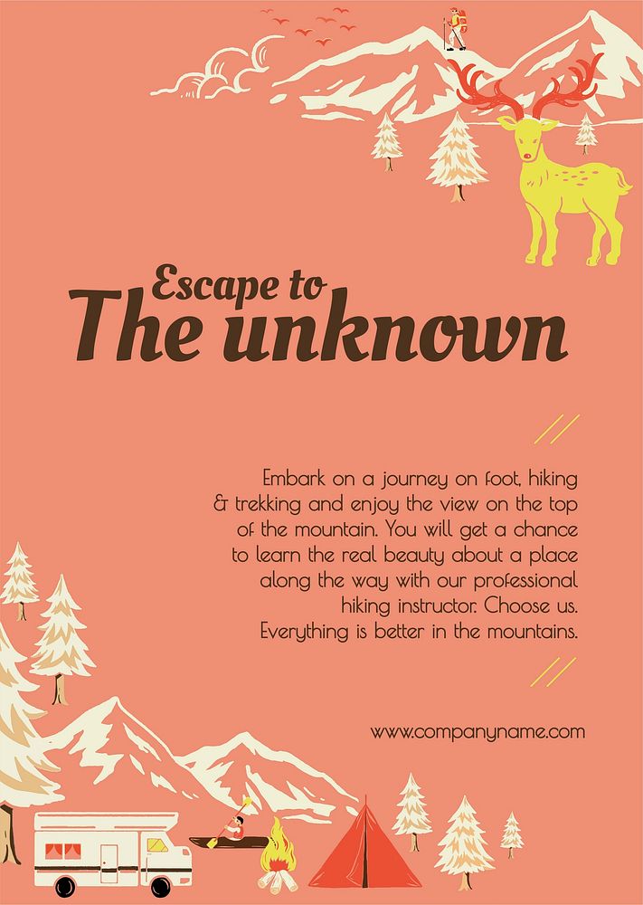 Escape hiking trip template vector holiday camping poster