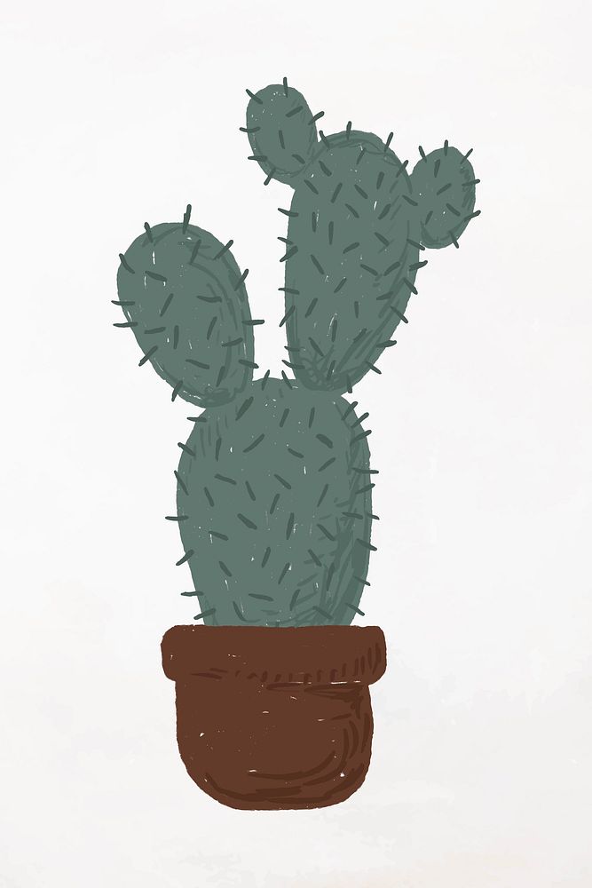 Cute potted plant element Opuntia microdasys in hand drawn style