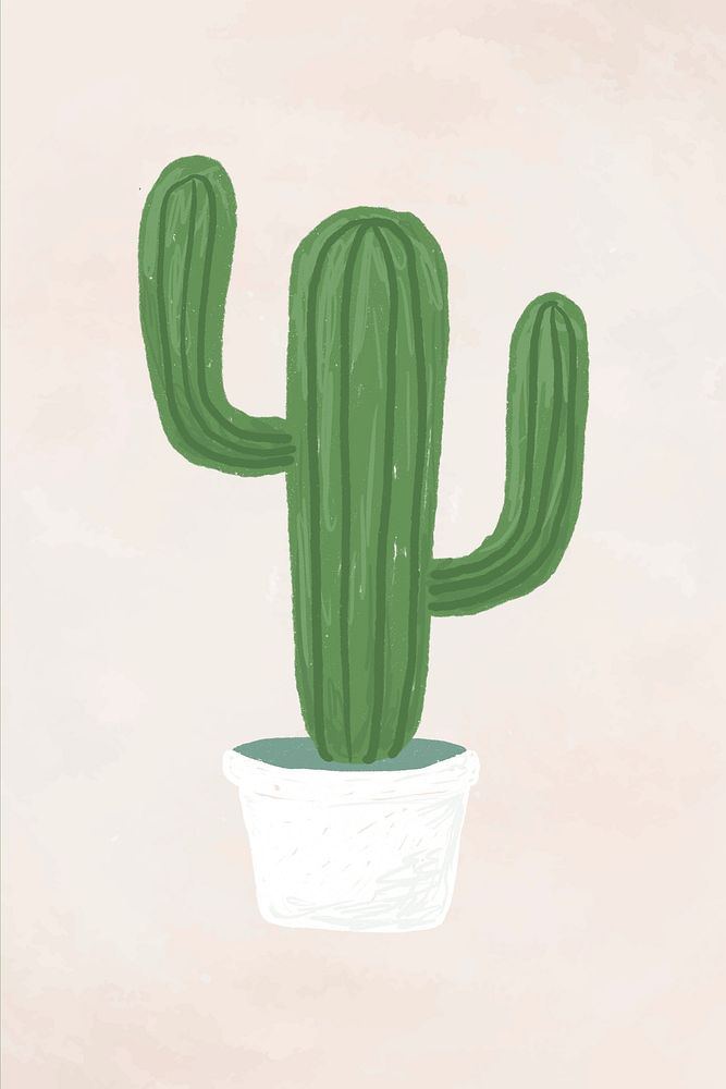 Cute potted plant element psd Saguaro in hand drawn style