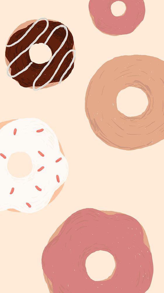 Cute donut patterned background in pink cute hand drawn style