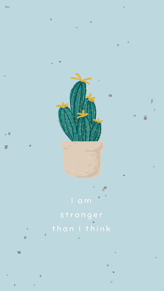 Blue cactus template vector for social media story quote i am stronger than i think