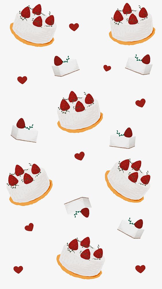 Strawberry cake patterned background vector cute hand drawn style
