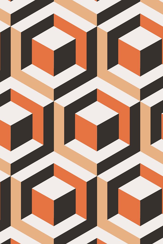 Blocks 3D geometric pattern vector orange background in abstract style