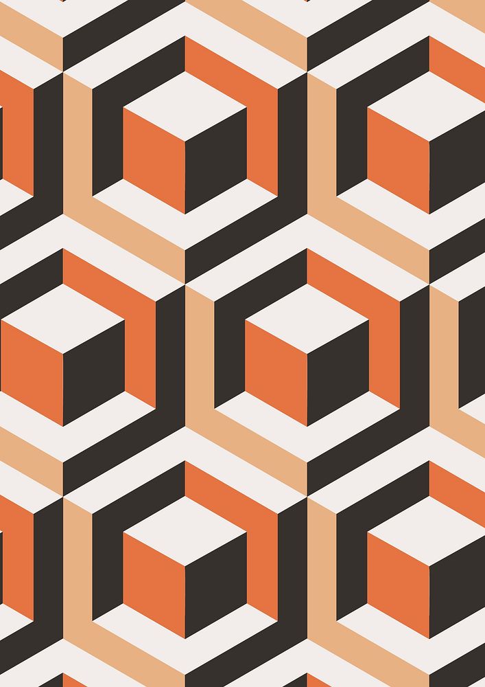 Blocks 3D geometric pattern vector orange background in abstract style