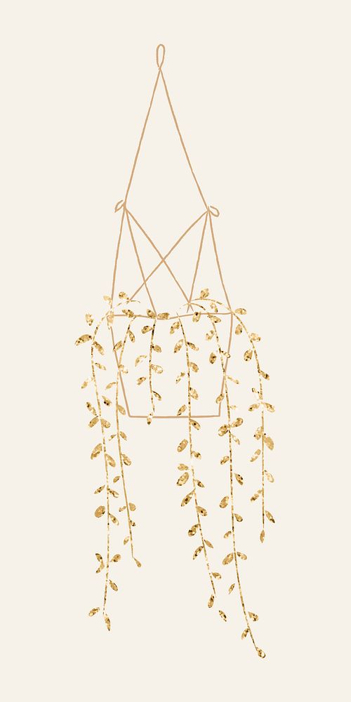 Hanging plant psd doodle in glittery gold