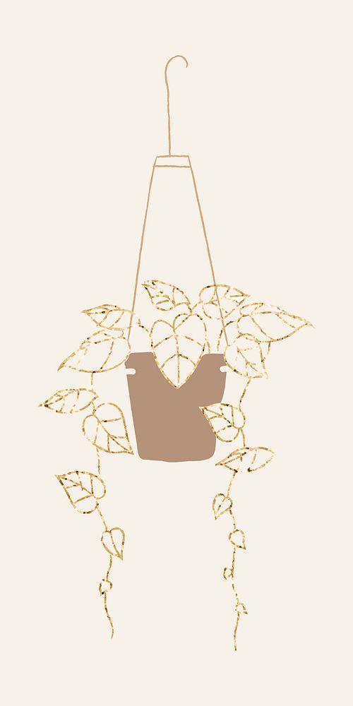 Gold hanging plant psd houseplant doodle