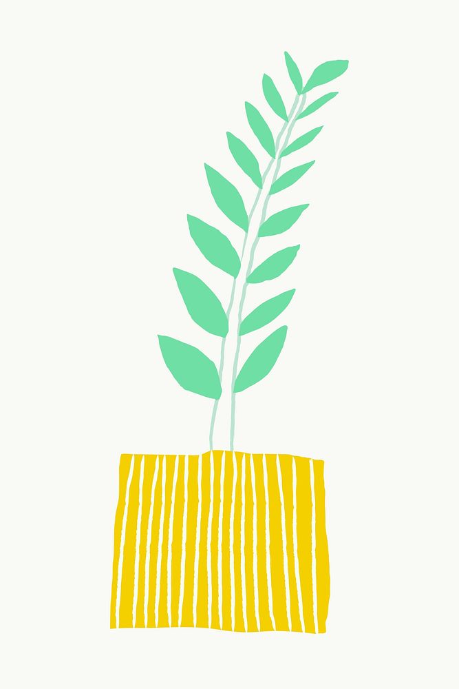 Houseplant doodle psd in colorful neon yellow