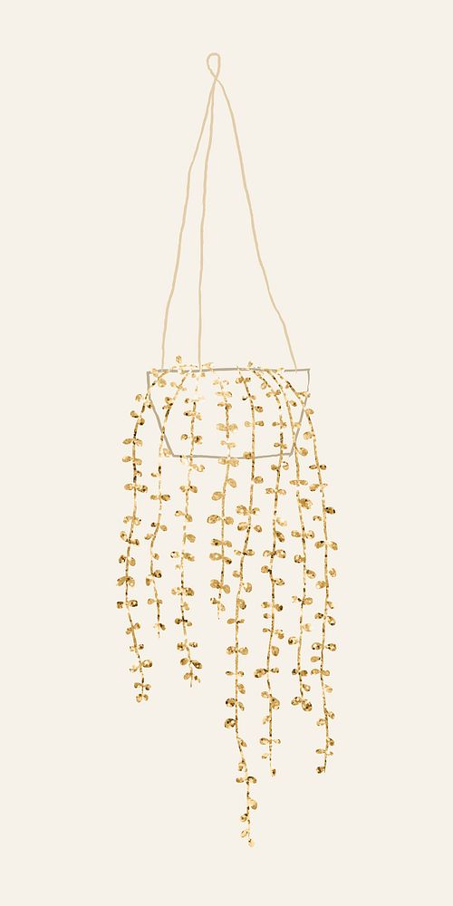 Hanging plant vector doodle in glittery gold
