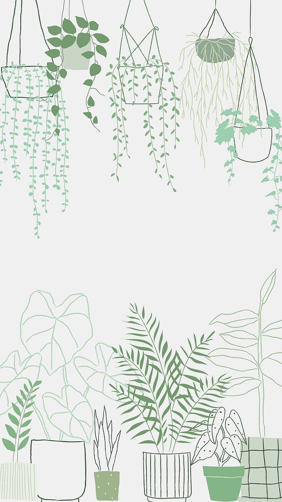Green houseplant doodle frame vector