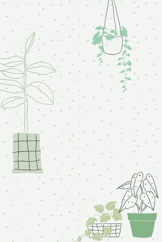 Green houseplant doodle background with copyspace