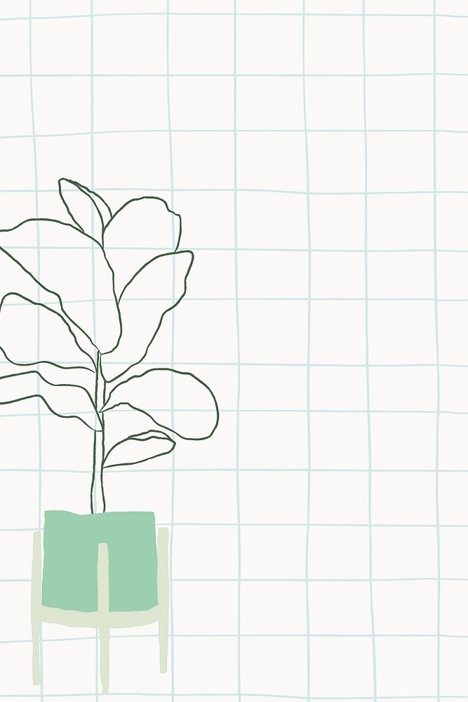 Houseplant doodle vector in grid background