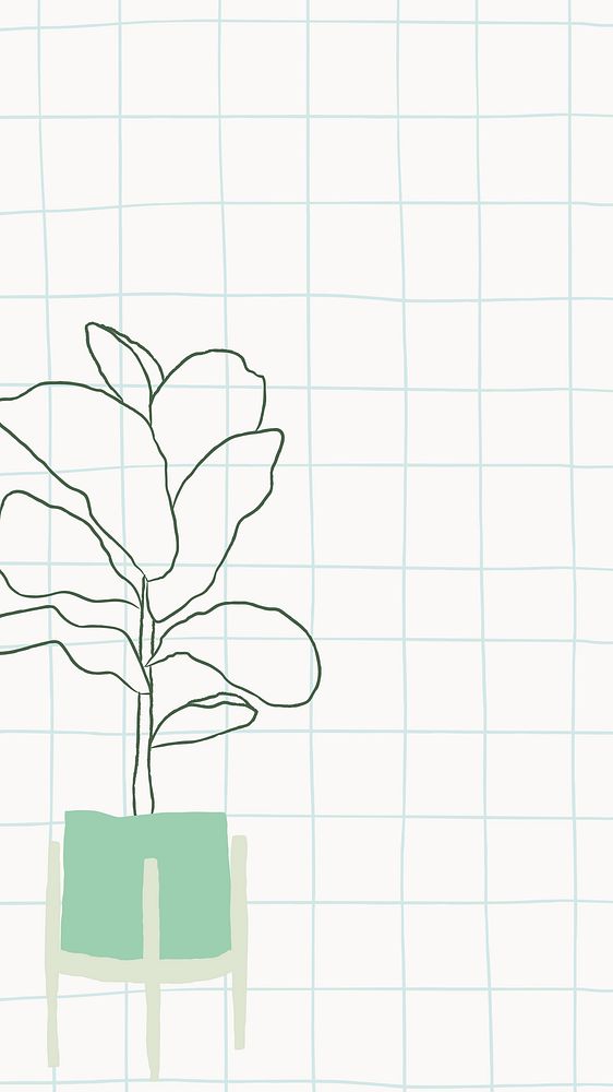 Hand drawn houseplant vector in grid background