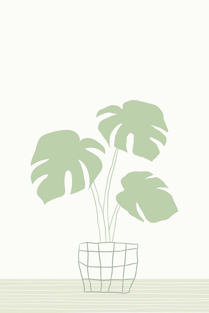 Green houseplant vector monstera hand drawn doodle