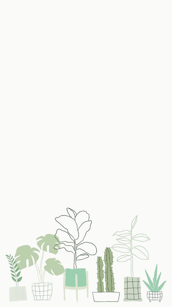 Green houseplant doodle mobile phone wallpaper