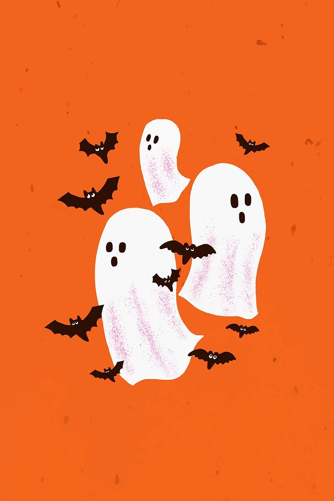 Halloween background vector, cute white ghost illustration