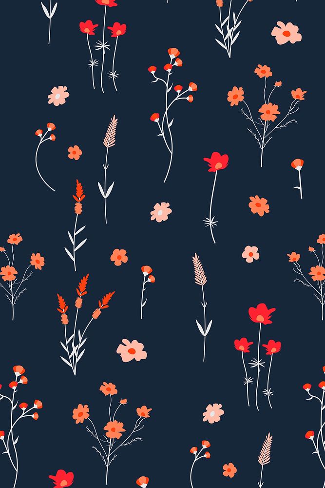 Aesthetic wildflower pattern graphic in navy blue