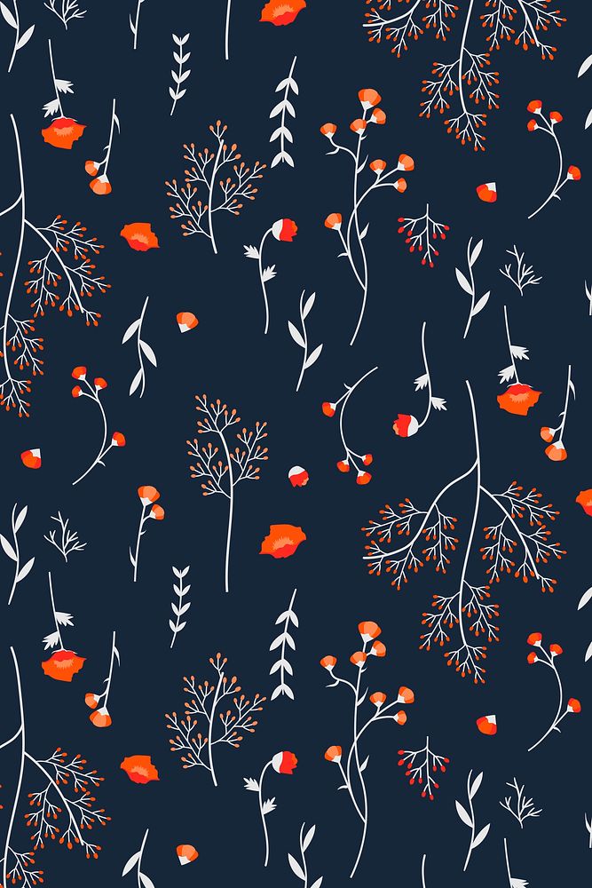 Aesthetic red wildflower pattern graphic in navy blue