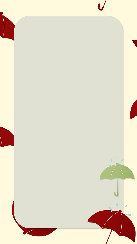 Green rectangle frame, cute umbrella pattern weather vector clipart