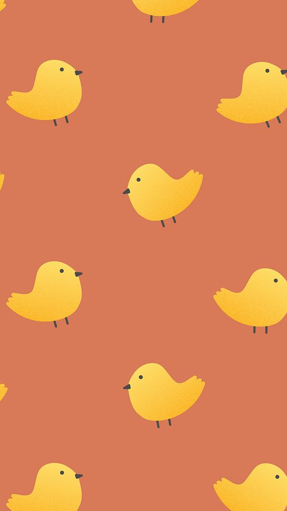 Cute animal pattern phone background, little bird vector illustration
