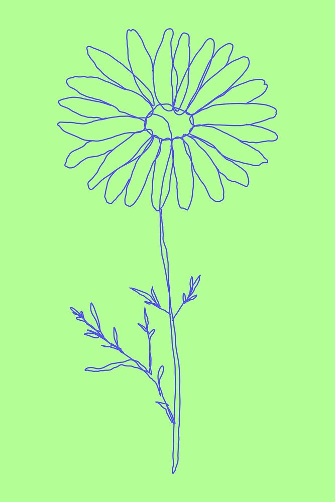 Flower monoline art psd on green background