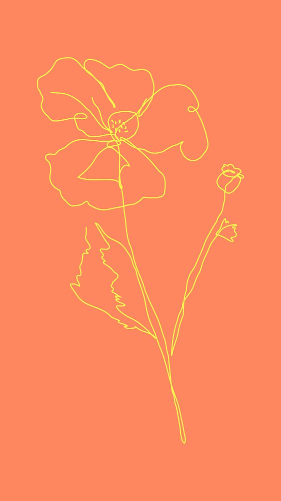 Flower monoline art vector on orange background