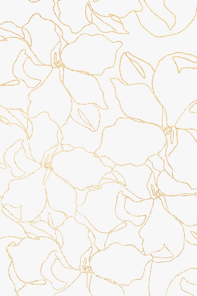 Floral pattern white wallpaper with hand drawn gold flower