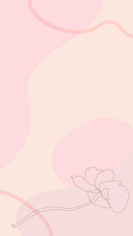 Flower line drawing background on pastel pink wallpaper