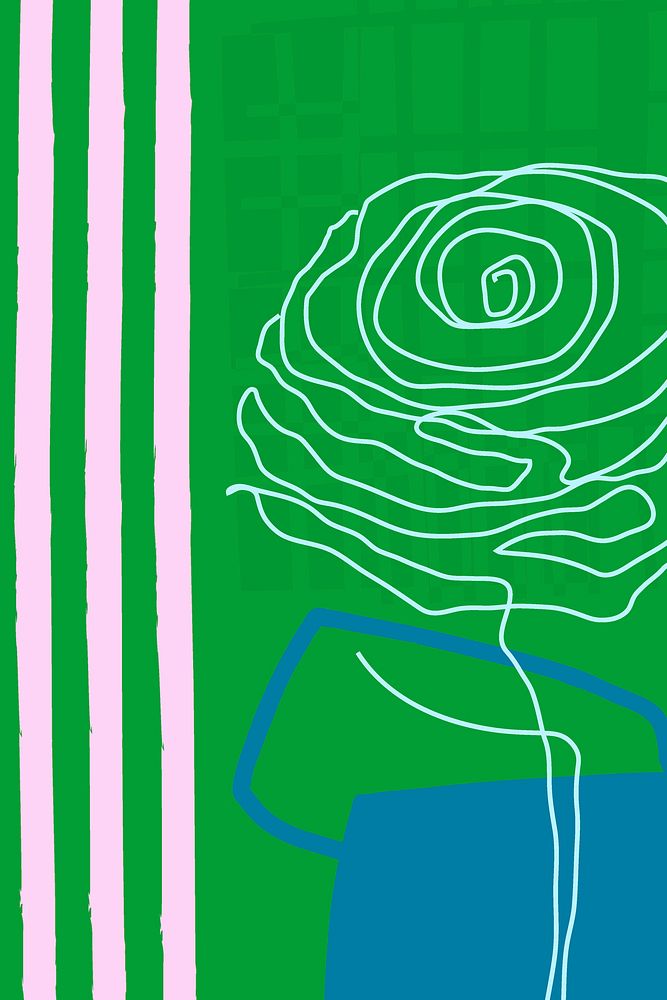 Rose background in green, monoline art drawing 
