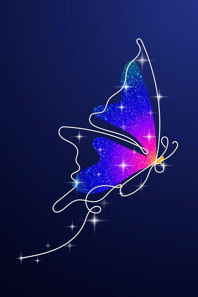 Glitter butterfly sticker, violet colorful beautiful psd animal illustration