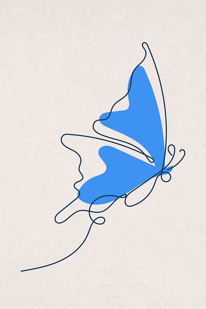 Blue butterfly sticker, aesthetic/beautiful vector line art design