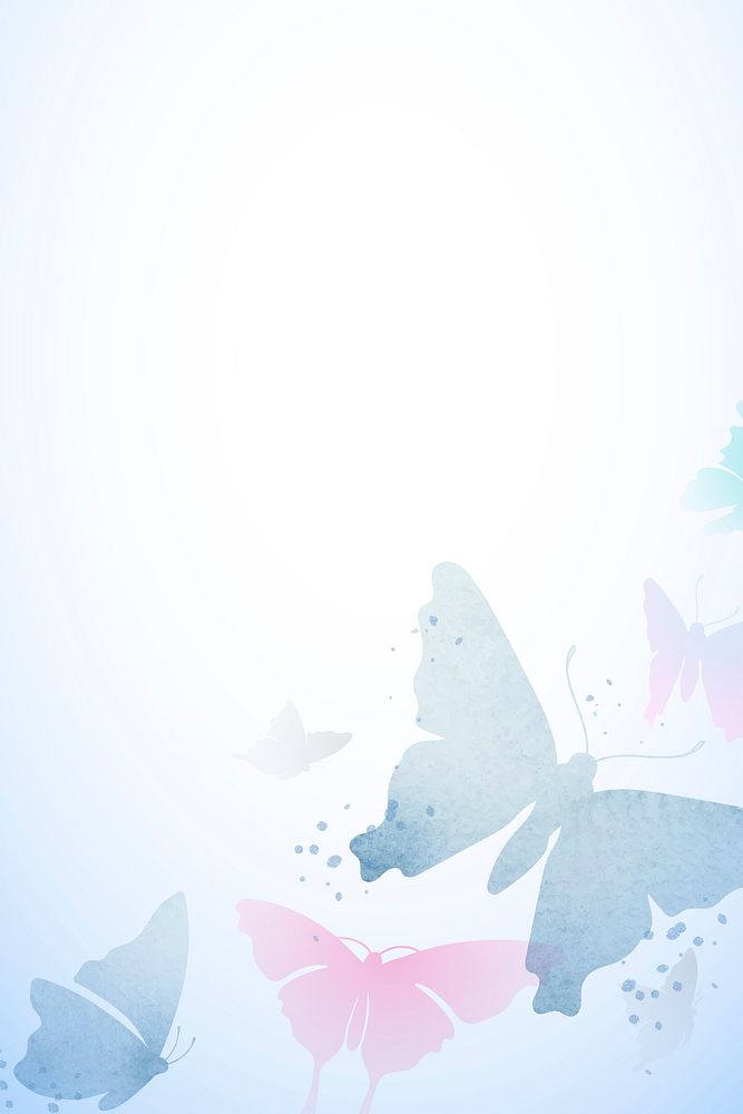 Aesthetic butterfly background, blue border, animal illustration