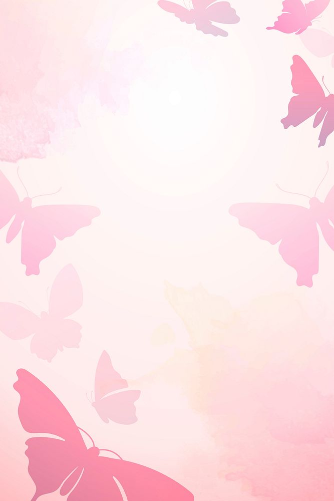 Pink butterfly frame background, watercolor beautiful vector animal illustration