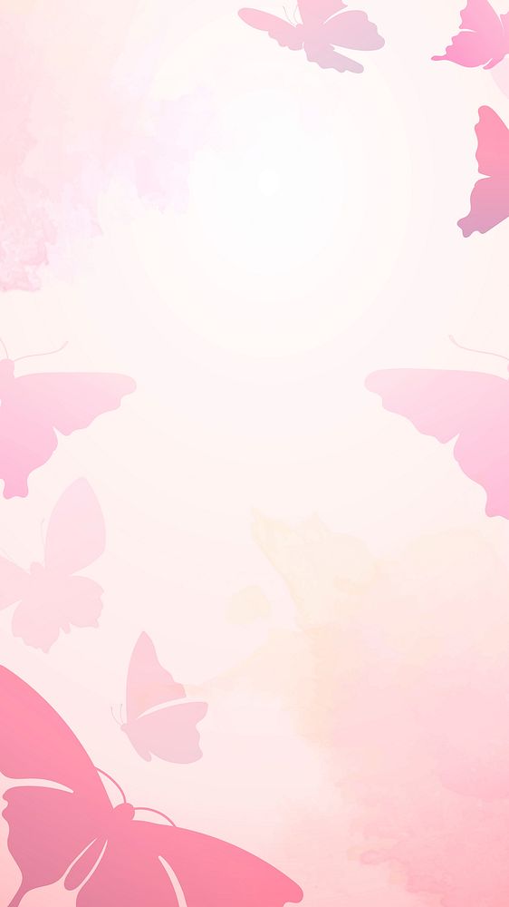 Butterfly phone wallpaper, pink aesthetic border vector animal illustration