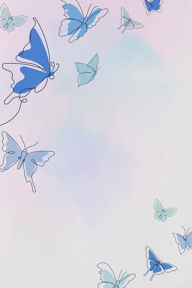 Aesthetic butterfly background, blue border, animal illustration