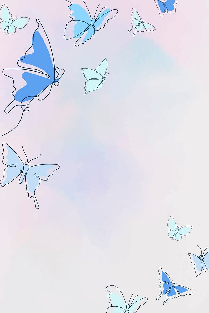 Beautiful butterfly background, blue border, vector animal illustration