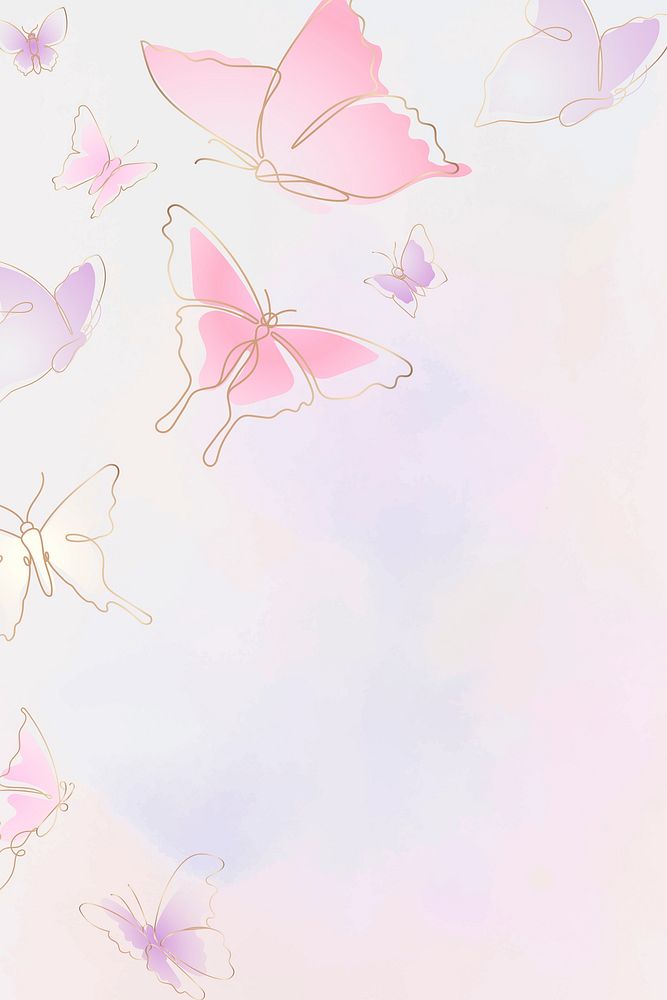 Beautiful butterfly background, pink border, vector animal illustration