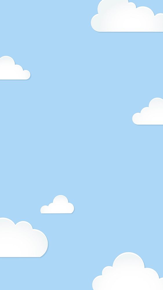 Cloud phone wallpaper, cute mobile background with pastel blue paper cut illustration vector