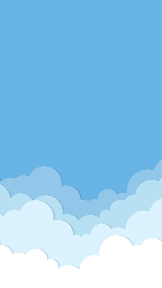 Cloud phone wallpaper, cute mobile background with dark blue blue paper cut illustration